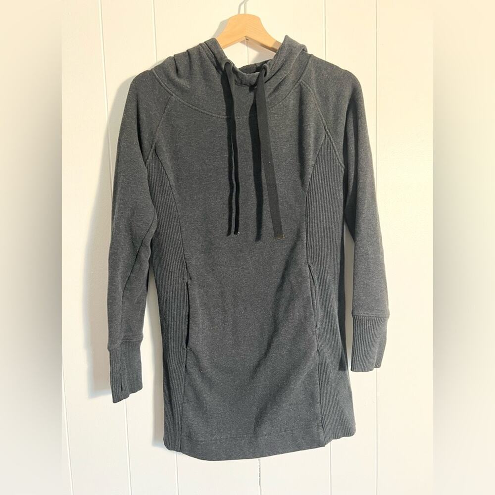 Earth yoga tunic hoodie grey kangaroo pocket long organic cotton athleisure fall
